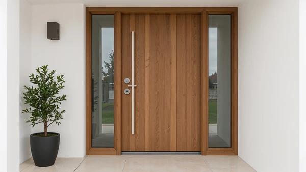 Extérieur résidentiel moderne avec porte de garage sectionnelle grise à panneaux horizontaux, intégrée dans façade blanche contemporaine